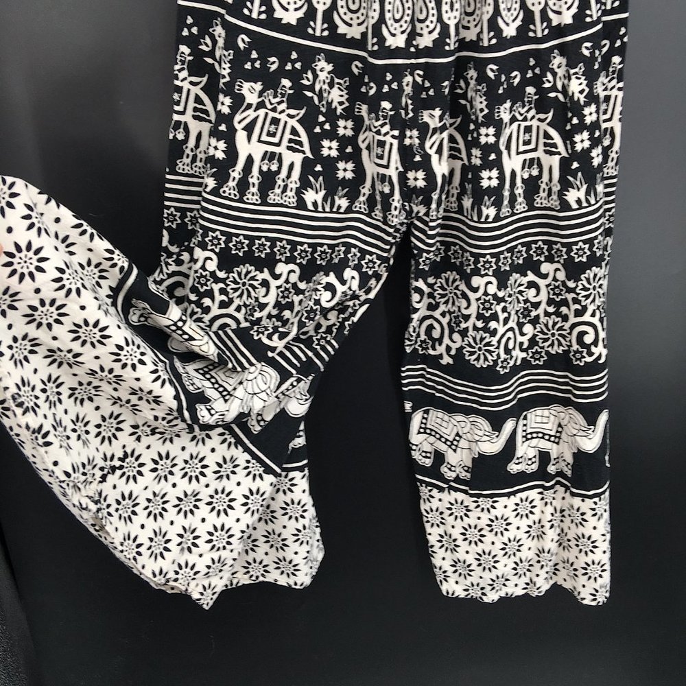Labwanti wide leg boho festival indian goucho pant hippy black white elephant OS - Picture 6 of 9